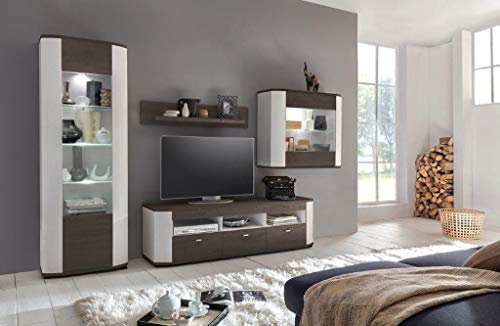 Froschkönig24 Cannock 1 Wohnwand Anbauwand Wohnzimmer VA Eiche dunkel/Kiefer Weiß