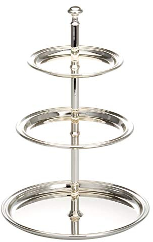 versilberte Etagere mit 3 Etagen - großer Servier-Ständer 30 cm mit 3 Tellern - Deko-Ständer 3-stöckig - ideal für Obst, Pralinen, Nüsse, Konfekt, Gebäck oder Snacks