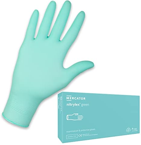 Nitrilhandschuhe Einweghandschuhe, puderfrei, Textur an den Fingerspitzen, MERCATOR Nitrylex, Größe: M – 100 Stück