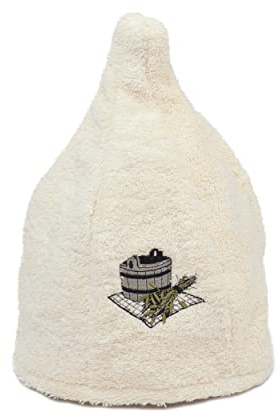 Ger3as Bonnet de Sauna, Hat de Laine avec Broderie pour Homme et Femme, Casquette de Bien-être (Beige)