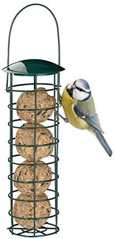 Relaxdays 9 x Meisenknödelhalter zum Aufhängen, Futterspender für Wildvögel, Futtersäule mit Dach, Eisen, 31 cm, dunkelgrün