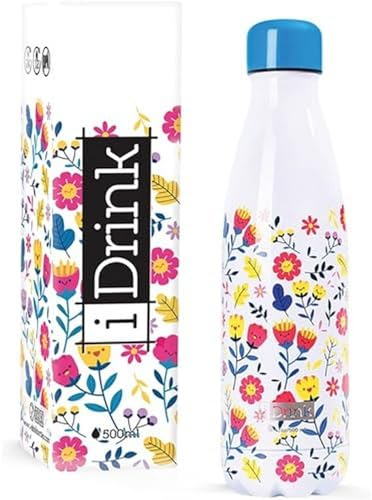 IDRINK® - Revolucionaria botella térmica, de 2 paredes, de acero inoxidable PRECIO DE FIN DE SERIE, 500 ML FLORES