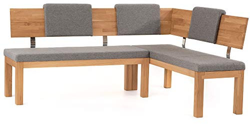moebel-eins Salima Eckbank, Material Massivholz/Stoffbezug, Kernbuche, 208 x 171 cm, grau