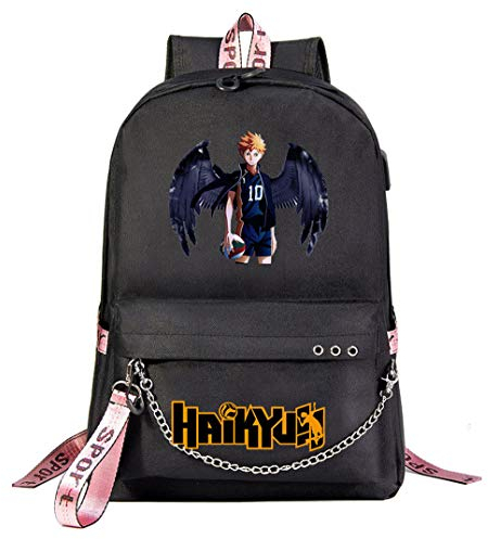 WANHONGYUE Haikyuu Backpack Student Büchertasche Mädchen Schultasche 15,6-Zoll-Laptop-Rucksack für Anime-Liebhaber Black / 2