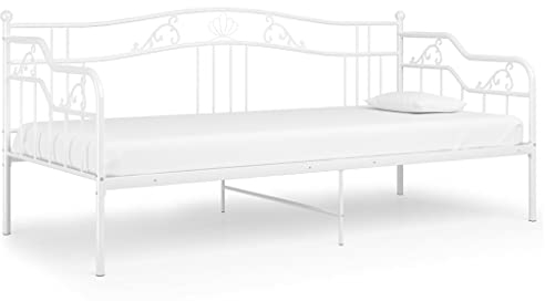 vidaXL Schlafsofa Bettgestell Tagesbett Metallbett Bettsofa Einzelbett Bett Sofabett Gästebett Sofa Couch Jugendbett Weiß Metall 90x200cm