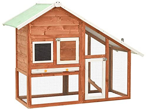 YITHOPI Kaninchenstall Hasenstall Kleintierstall Hasenkäfig Stall Kaninchen Meerschweinchen Hasenstall Kaninchenkäfig Braun 140x63x120 cm Tanne Massivholz