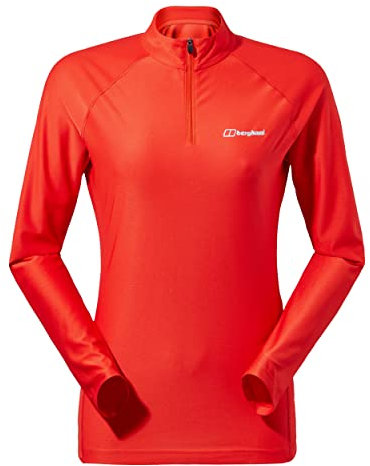 Berghaus Women's 24/7 Half Zip Long Sleeve Tech Baselayer T-Shirt, Orange, 10