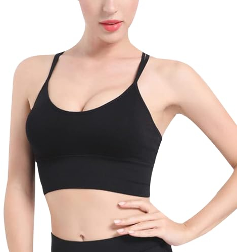 HANERDUN Damen Sport BH Yoga Bra mit Gepolstert Nahtlose Ohne Bügel und gibt Guten Halt Atmungsaktiv Riemchendesign und mittelstarkem für Fitness Lauf Joggen