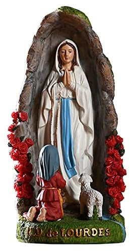 runnerequipment Gartenstatue – katholisches Geschenk Jungfrau Maria Statue – Unsere Frau von Lourdes mit St. Bernadette und Lamm Figur – Harzornamente Dekor religiöse Figur für Dekoration Weihnachten