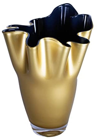 Glasvase dunkelblau Gold Blumenvase mundgeblasen 21 x 21 x 30 cm