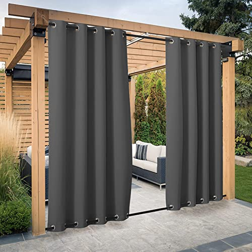 Outdoor Vorhang Wetterfest mit Ösen Oben und Unten, Wasserdicht Windschutz Outdoor Vorhang UV Schutz Sichtschutz Verdunkelungs Vorhang für Terrasse Pergola Gartenlaube, 1 Stück,Grau-B210xH230cm
