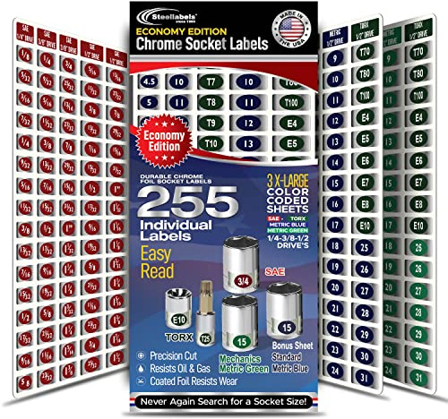 Steellabels - Best Set Ever Presidential Edition Mechanics Master Set (Green Edition) Chrome foil Socket Labels for All Metric & SAE sockets Plus Torx, E-Torx, Hex Drives and Screw Drives
