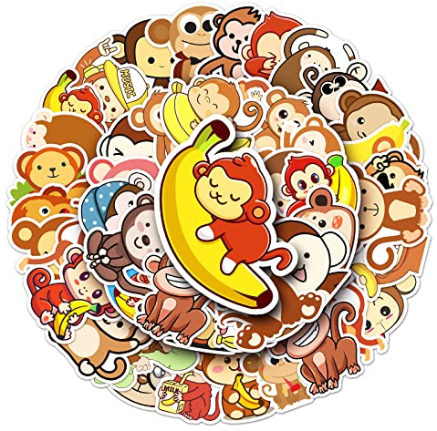 Monkey Aufkleber für Laptop(50 PCS),Geschenk für Kinder Teens Erwachsene Jungen,Tier Stickers wasserdichte Vinyl Aufkleber für Scrapbook,Skateboard,Auto,Gepäck