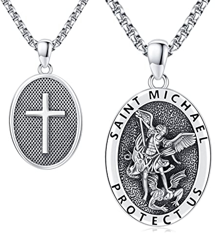 Eusense St Michael Halskette Heiliger Erzengel Michael Schutzengel Anhänger 925 Silber Schmuck für Damen Herren