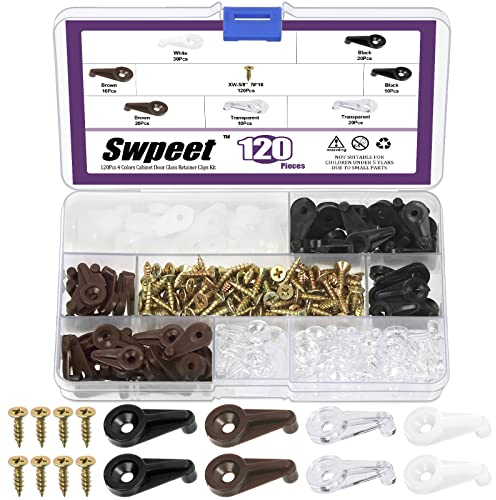 Swpeet Set di 120 clip di fissaggio in vetro a 4 colori con viti abbinate, kit assortmnet, clip in vetro per vetrine, clip di fissaggio per porte e vetrine, clip per fissaggio offset