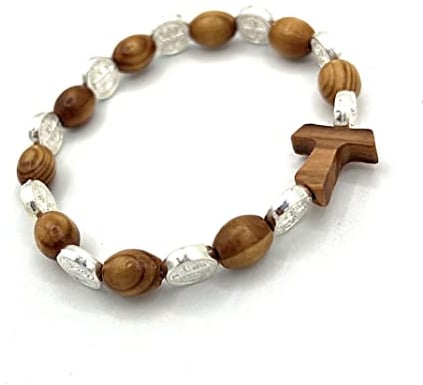Generico Bracciale rosario di San Benedetto. Grani in legno d'ulivo da 1 cm. 3 pezzi.