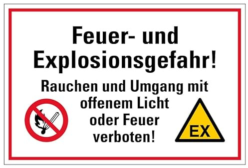 Aufkleber Warnung Hinweis „Feuer- und Explosionsgefahr! Rauchen und Umgang mit...“ Symbole Schild Folie | Größen wählbar Made in Germany, Größe: 40x60cm