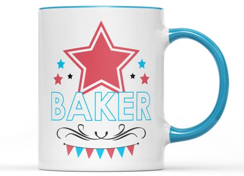 WillowGifts Great British Baker Mug Tea Coffee Cup - Novelty Star Contestant Family Cooking Baking TV Show Chef Cook Bake Cake Paul Prue Funny Kitchen Decor Gift Present (Blue Handle)