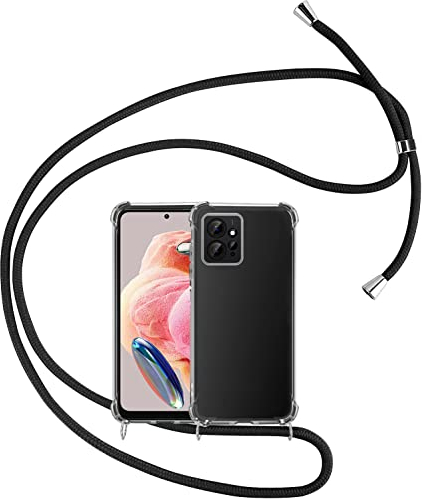 Mosoris Funda con Cuerda para Xiaomi Redmi Note 12 4G (No para Redmi Note 12 5G) Transparente Carcasa Suave Silicona TPU Gel Case con Correa Colgante Ajustable [Anti-rasguños Anti-Choque], Negro