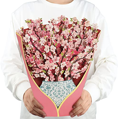 3D Pop-up Blumenstrauß Grußkarte,Muttertag Karte 12''Größe Handgemachtes Geschenk,Ideal für Lehrertag,Abschlussfeier,Geburtstagsgeschenk,für Mütter,Lehrer oder Freunde (Kirschblüten)