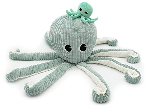 LES DÉGLINGOS Les PTIPOTOS by Peluche Maman Bebe - Toute Douce - Cadeau Naissance - FILOU LA Pieuvre Maman & Bebe - 45CM - Menthe