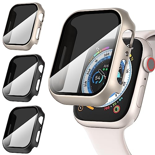 Diruite 3-Stück Hülle für Apple Watch Series 9/8/7 45mm Anti Spy | Harte PC Case mit Privatsphäre Hartglas,Hohe Empfindlichkeit,Kratzfest,Rundum Displayschutz,Schwarz&Schwarz&Titanstahl,45mm