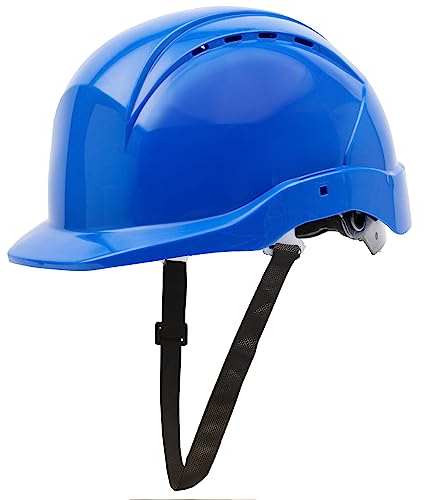 GUARD 5 - Bauhelm mit Drehradsystem für stufenweise Größenregulierung - DIN EN 397 - Verstellbarer Kinnriemen für optimalen Sitz, 6-Punkt-Gurtband - Baustellenhelm Blau