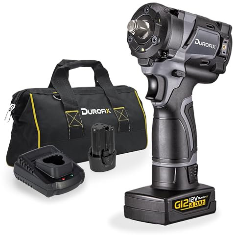 Durofix RI12184-4PG G12 Pro Series 1/2 Brushless Stubby Impact Wrench Kit with 4.0Ah and 2.0Ah 12V Lithium-Ion Batteries, Charger and Canvas Bag