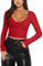 REORIA Women's Sexy Trendy V Neck Long Sleeve Slim Fitted Tshirts Fall Going Out Party Causal Basic Y2k Crop Tops Red Large