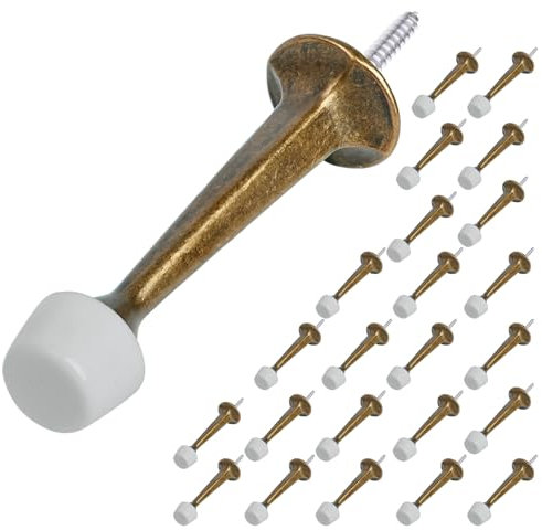 HOMOTEK 24 Pack Heavy Duty Solid Rigid Door Stop with Soft Rubber Tip, Zinc Die Cast Door Stopper Protect Wall & Door,Brass Bronze