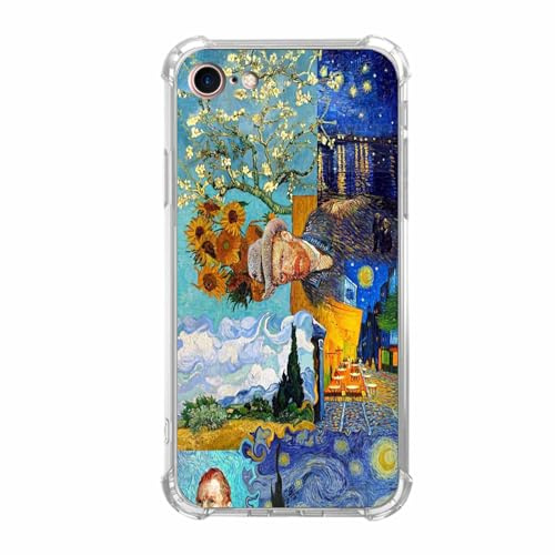 malegaon Van Gogh Paintings Collage Case for iPhone 7/8/SE,Starry Night Pattern Case, Soft TPU Protective Cover for iPhone 7/8/SE