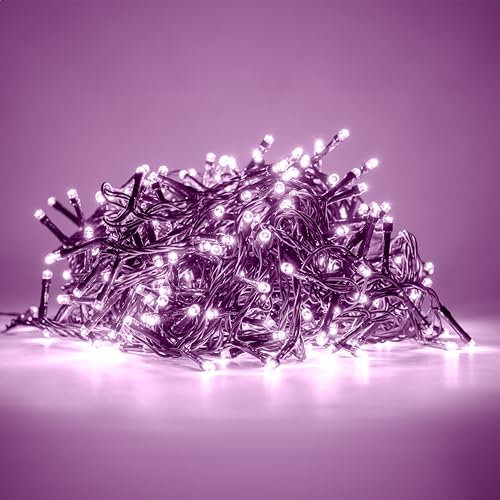 HAND - Luci Natale Interno e Esterno 200 LED con 8 Effetti Luce, Certificate, Basso Consumo e Impermeabili (Rosa, 10 metri)