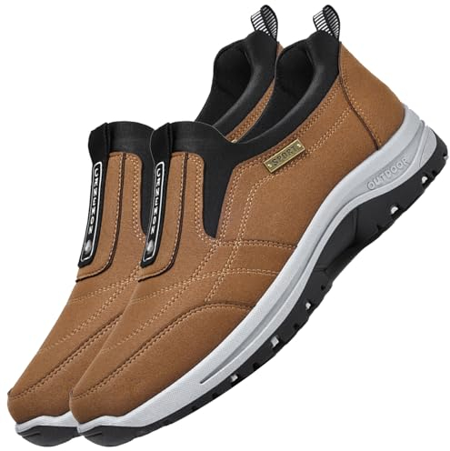 Chaussures de Marche orthopédiques pour Homme en Cuir Suédé résistantes à l'usure Respirantes et Bon Soutien de la voûte Plantaire de Course décontractées,Marron,43/265mm