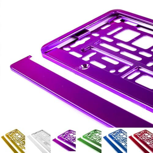 2X Chrom Kennzeichenhalter Metallic Hochglanz Nummernschildhalter Kennzeichen-Halterung (Lila)