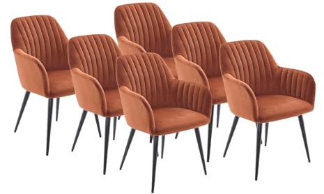 Vente-unique - Stuhl mit Armlehnen 6er-Set - Samt und schwarzes Metall - Terracotta - Eleana