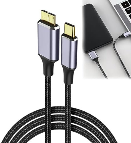 Câble USB C vers Micro B de 0,5 m pour disque dur de type C compatible avec Toshiba Seagate SSD HDD HDD MacBook Pro/Air, iPad/tablette, iPhone, Samsung M3, Galaxy S5, LaCie, Maxtor