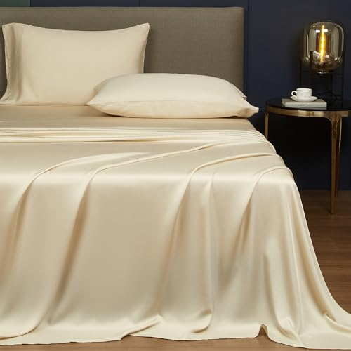 Ivellow 100 % Tencel-Eukalyptus-Lyocell-Bettlaken, weicher als Seide, sanft zur Haut, 4-teilig, atmungsaktiv, kühlendes Bettlaken für heiße Schläfer, 45,7 cm tief, Queen-Size-Bettlaken, Grau,