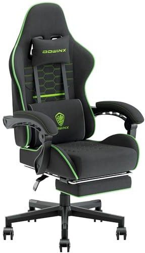 Dowinx Gaming Chair for Adults, Ergonomic Computer Chairs with Footrest, PC Office Chair with Massage, Up to 150Kg, Black&Green