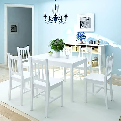 CKioict Eckbank esszimmer Küchen möbel Esstisch-Set Siebenteiliges Esstisch-Set Pinienholz WeißGeeignet für Esszimmer Küche Wohnzimmer