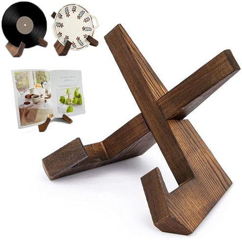 Esshogo Haushalt Tablettenständer, Sockel Rezeptständer, Leseständer, moderner minimalistischer Plattenhalter aus Holz zur Präsentation von Büchern Tellern Bilderrahmen Schallplatten, 12.5*23*1.8CM