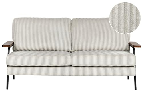 Beliani Sofa Cord grau/hellgrau 3-Sitzer gepolstert Holz Armlehnen Wohnzimmer Arkanes