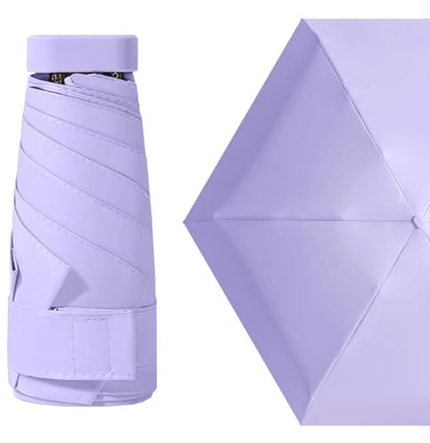 MUNSKT Travel Umbrella,6 Ribs Mini Travel Umbrella Folding Sun Umbrella Windproof Rain Umbrella Strong Lightweight Small Compact Women Umbrellas Small Anti-UV Umbrella for Sun Rain (Purple)