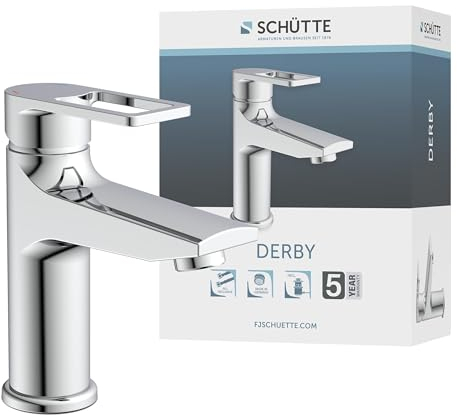 SCHÜTTE 32210 DERBY Wasserhahn Bad Chrom, Waschtischarmatur, Mischbatterie Waschbecken, moderner Einhebelmischer mit Ablaufgarnitur, Waschbeckenarmatur für Ihr Badezimmer