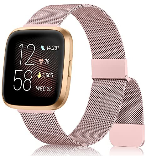 AK Armband für Fitbit Versa 2/Fitbit Versa/Fitbit Versa Lite Damen Herren, Verstellbares Ersatzarmband Magnetische Metall Armbänder Kompatibel mit Fitbit Versa 2/Fitbit Versa/Fitbit Versa Lite