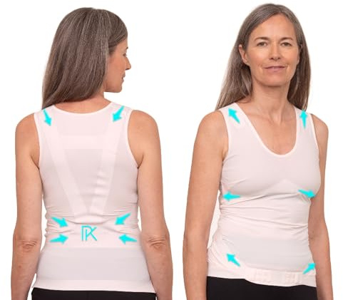 PERCKO - T-Shirt Discret pour Femme - Technologie Brevetée - Soulage le Mal de Dos - Sans Manches - Col Rond - Rose Poudré - H2.P2