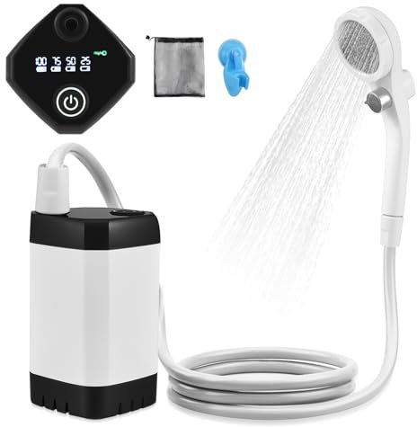 QCXWCJWD Camping Shower, Portable Camping Shower with Adjustable Shower Head, 3600mAh Battery Electric Rechargeable Outdoor Dog Shower for Hiking, Travel, Pet Bathing, Car Washing, Garden Watering
