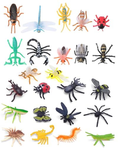 TOZBLEU Kunststoff Realistische Wanzen und Insekten - 24 pcs Fake Bugs - Gefälschte Spinnen,Mantis,Libelle, Kakerlaken, Skorpione, für Bildung und Weihnachtsfeier Gefälligkeiten(3-8cm)