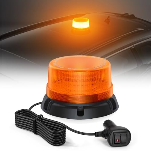 Fxlpower Gyrophare Magnetique Orange LED avec Câble de 2.8 Mètres, Jaune LED Avertissement 10-80V pour Véhicules de Construction Chariot Élévateur Tracteur Remorque Chasse-Neige