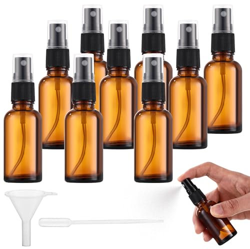 10PcsFlacon Spray Vide, 30 ml Ambré Bouteille Spray Verre, Flacon Huile Essentielle Vide avec entonnoir et Goutteur, adaptés aux huiles essentielles, Aromathérapie, Parfum, Soins de la peau, massage