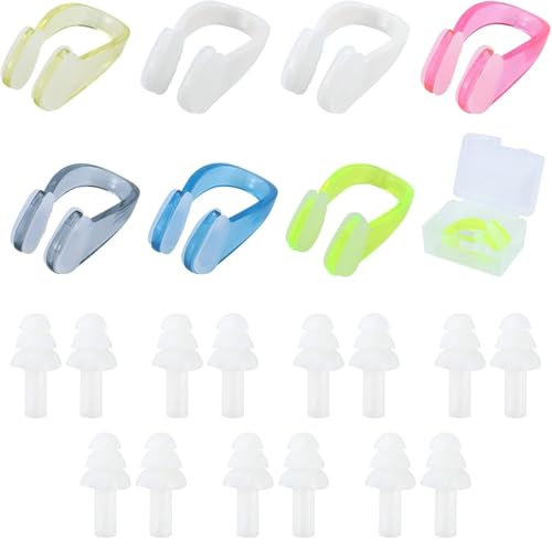 JRSHIRLEYLTD Lot de 7 pince-nez flottants réutilisables en silicone avec 7 bouchons d'oreilles, pour adultes et enfants (multicolore)